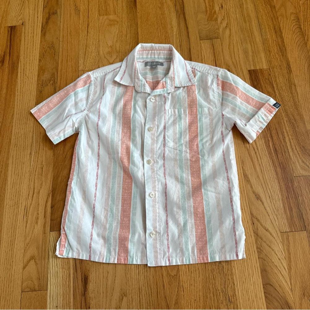 LUCKY BRAND Boy’s Short Sleeve Button Down Stripe Shirt Size Small 8 Preppy